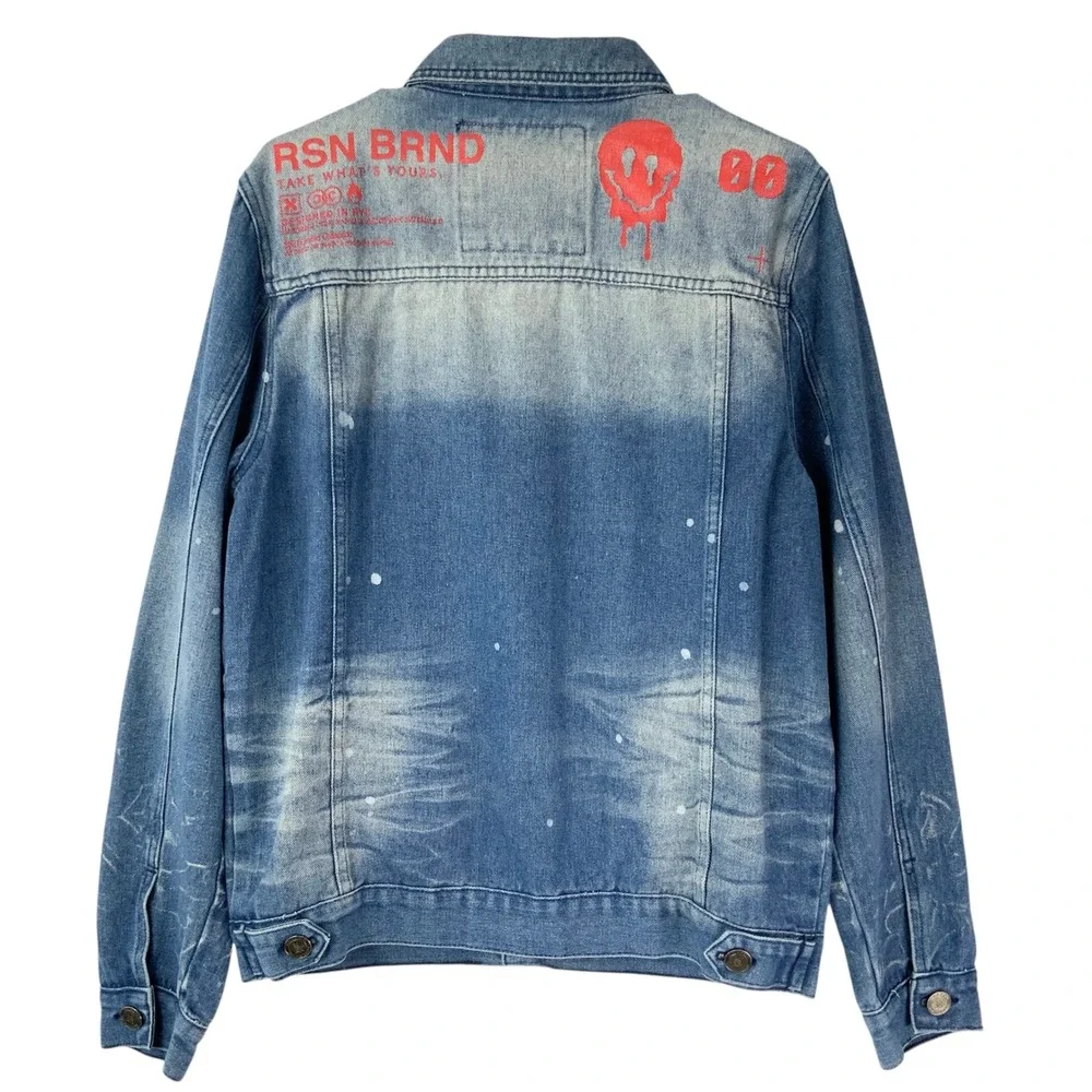 Reason Blue Button Up Gradient Denim Jacket M Collar Long Sleeve Graphic Print - Picture 4 of 9